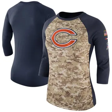 Women's Chicago Bears Legend Camo/Navy Salute to Service 2017 Three-Quarter Raglan Sleeve T-Shirt